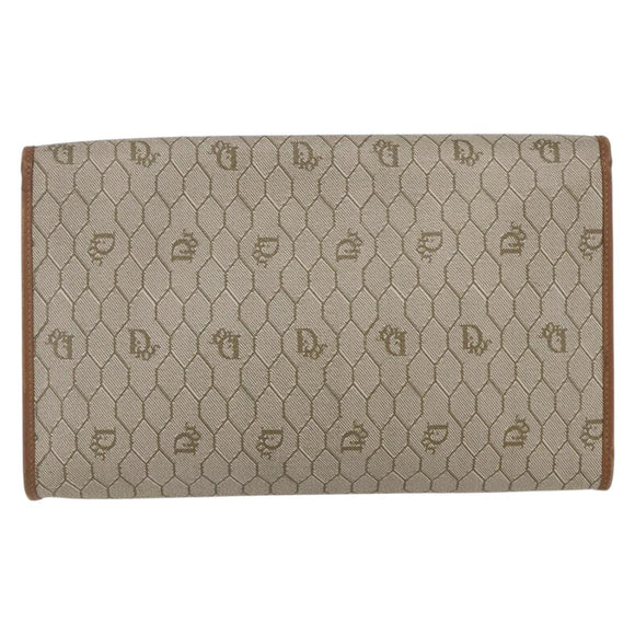 Christian Dior Honeycomb Canvas Chain Shoulder Bag PVC Beige Gold Auth bs31185