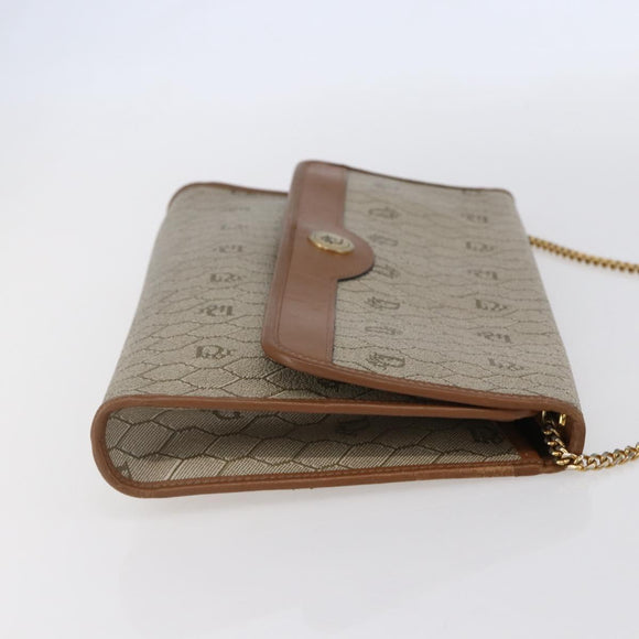 Christian Dior Honeycomb Canvas Chain Shoulder Bag PVC Beige Gold Auth bs31185
