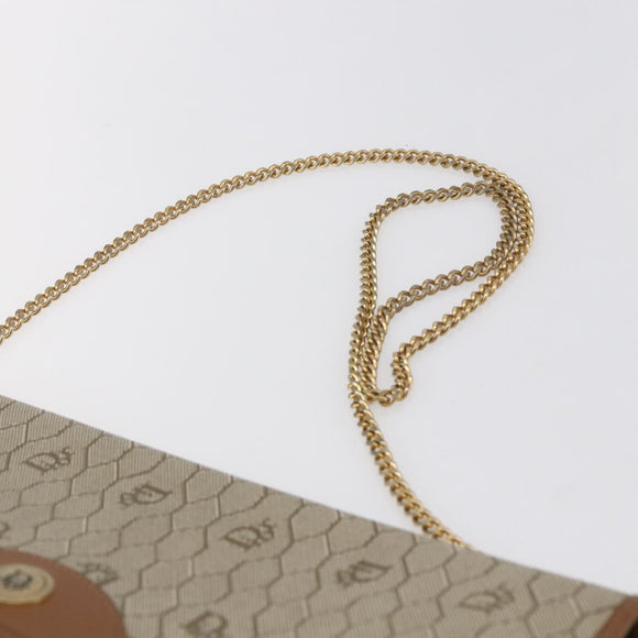 Christian Dior Honeycomb Canvas Chain Shoulder Bag PVC Beige Gold Auth bs31185