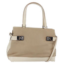 Salvatore Ferragamo Gancini Tote Bag Canvas 2way Beige Silver Auth bs31186-1