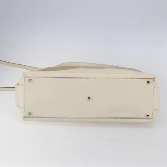 Salvatore Ferragamo Gancini Tote Bag Canvas 2way Beige Silver Auth bs31186