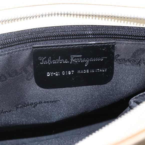 Salvatore Ferragamo Gancini Tote Bag Canvas 2way Beige Silver Auth bs31186