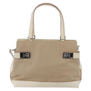 Salvatore Ferragamo Gancini Tote Bag Canvas 2way Beige Silver Auth bs31186-13