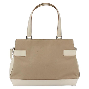 Salvatore Ferragamo Gancini Tote Bag Canvas 2way Beige Silver Auth bs31186 - 0