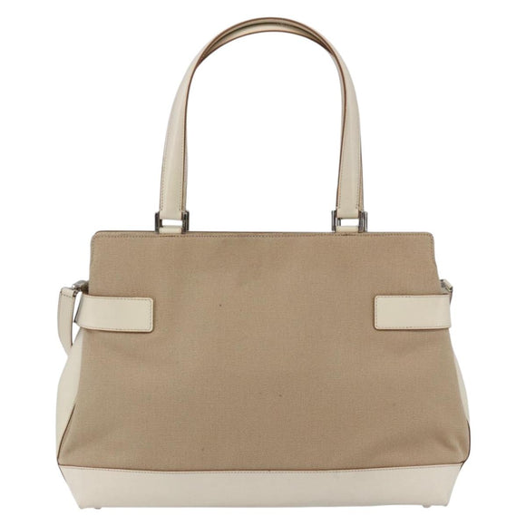 Salvatore Ferragamo Gancini Tote Bag Canvas 2way Beige Silver Auth bs31186