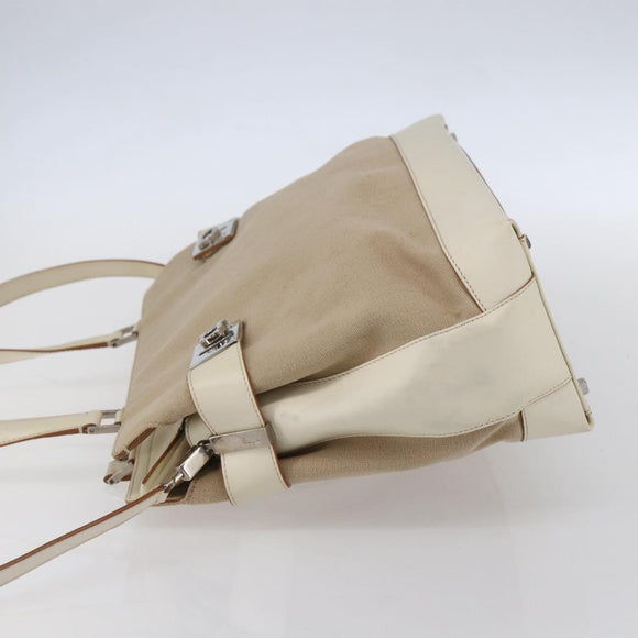 Salvatore Ferragamo Gancini Tote Bag Canvas 2way Beige Silver Auth bs31186