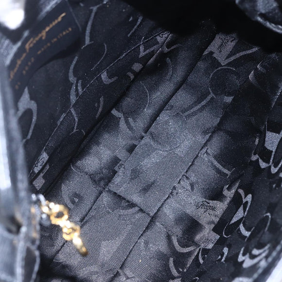 Salvatore Ferragamo Shoulder Bag Leather Black Gold Auth bs31188