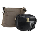 Salvatore Ferragamo Shoulder Bag Leather Canvas 2 Set Black Beige Auth bs31189-1