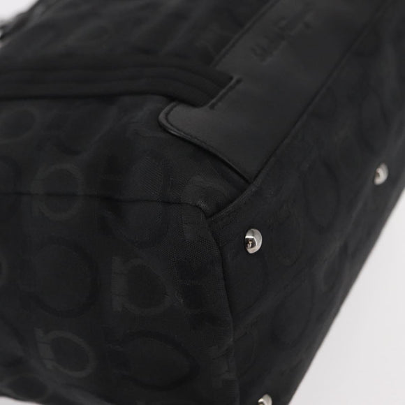 Salvatore Ferragamo Gancini Tote Bag Canvas Black Silver Auth bs31190