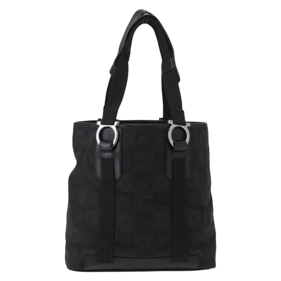 Salvatore Ferragamo Gancini Tote Bag Canvas Black Silver Auth bs31190