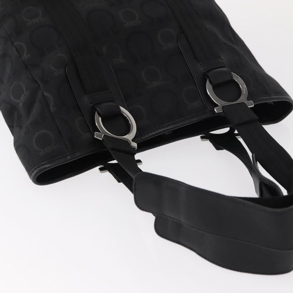 Salvatore Ferragamo Gancini Tote Bag Canvas Black Silver Auth bs31190