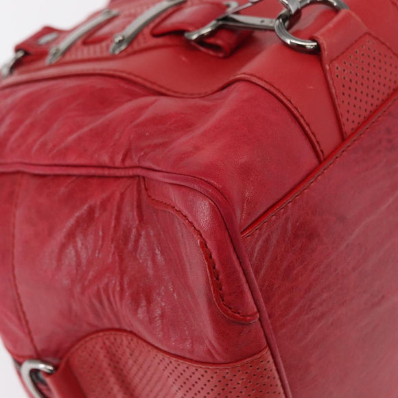 BALENCIAGA Hand Bag Leather Red Silver Auth bs31192