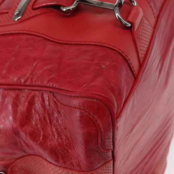 BALENCIAGA Hand Bag Leather Red Silver Auth bs31192