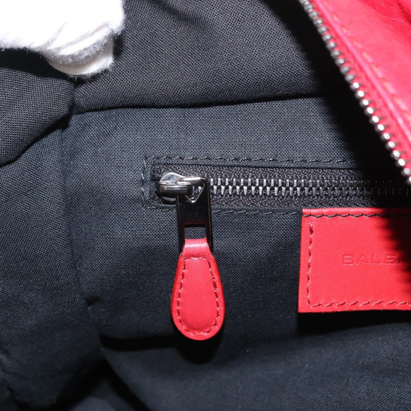 BALENCIAGA Hand Bag Leather Red Silver Auth bs31192