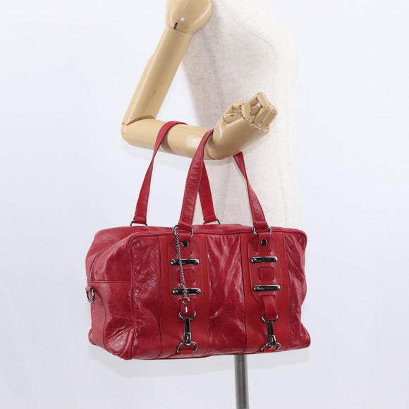 BALENCIAGA Hand Bag Leather Red Silver Auth bs31192