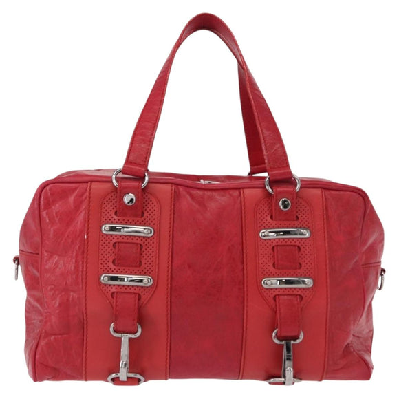 BALENCIAGA Hand Bag Leather Red Silver Auth bs31192