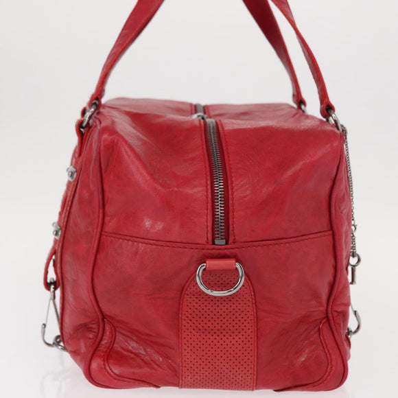 BALENCIAGA Hand Bag Leather Red Silver Auth bs31192