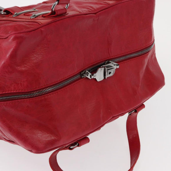 BALENCIAGA Hand Bag Leather Red Silver Auth bs31192