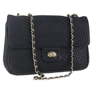 BALLY Chain Shoulder Bag Leather Black Gold Auth bs31195