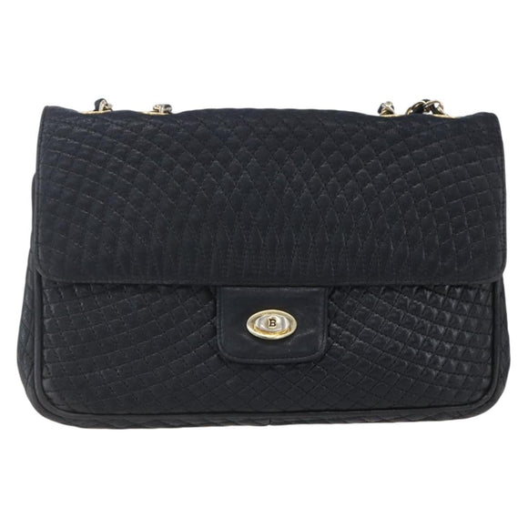 BALLY Chain Shoulder Bag Leather Black Gold Auth bs31195