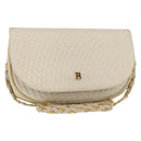 BALLY Chain Shoulder Bag Leather White Gold Auth bs31196-1