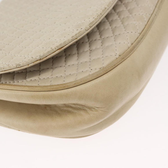 BALLY Chain Shoulder Bag Leather White Gold Auth bs31196