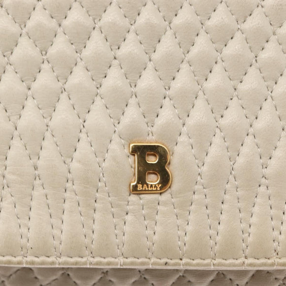 BALLY Chain Shoulder Bag Leather White Gold Auth bs31196