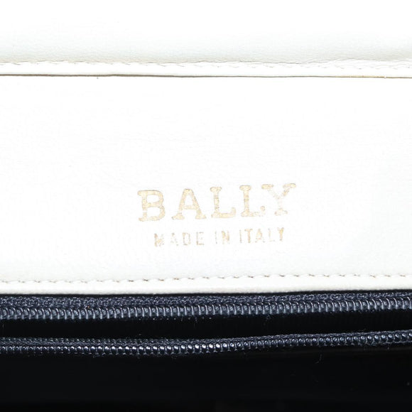 BALLY Chain Shoulder Bag Leather White Gold Auth bs31196