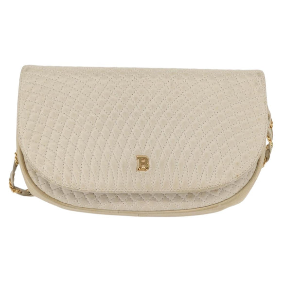 BALLY Chain Shoulder Bag Leather White Gold Auth bs31196