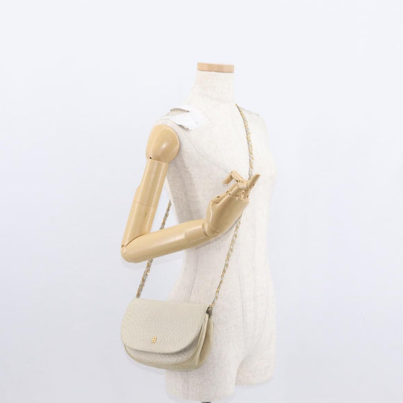 BALLY Chain Shoulder Bag Leather White Gold Auth bs31196