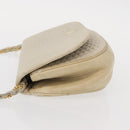 BALLY Chain Shoulder Bag Leather White Gold Auth bs31196-4