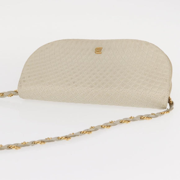BALLY Chain Shoulder Bag Leather White Gold Auth bs31196