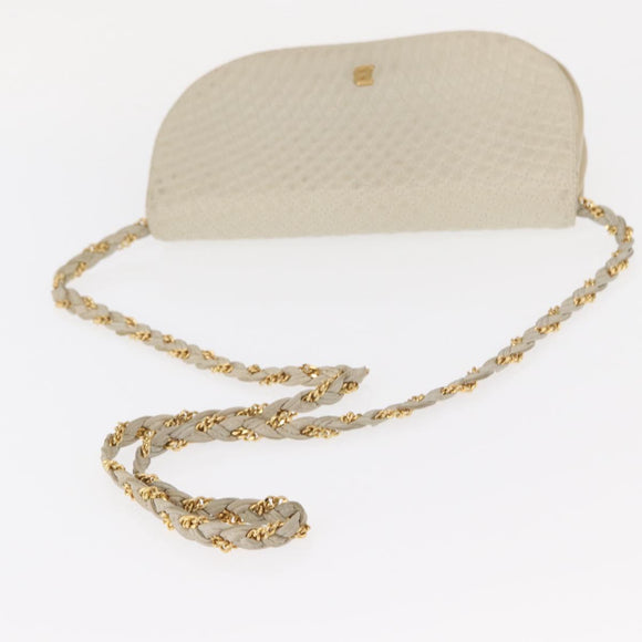 BALLY Chain Shoulder Bag Leather White Gold Auth bs31196