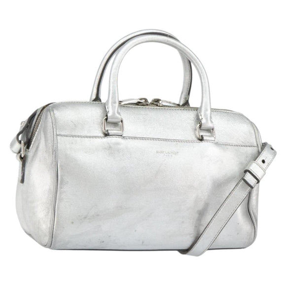 SAINT LAURENT Hand Bag Leather 2way Silver 297957 Auth bs31199