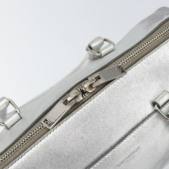 SAINT LAURENT Hand Bag Leather 2way Silver 297957 Auth bs31199