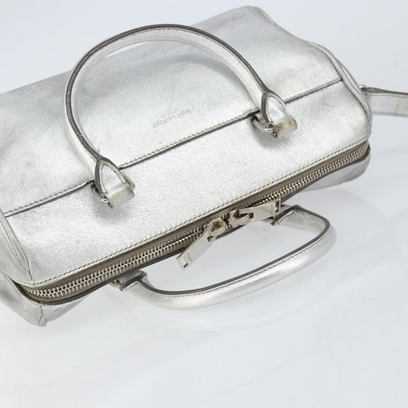 SAINT LAURENT Hand Bag Leather 2way Silver 297957 Auth bs31199