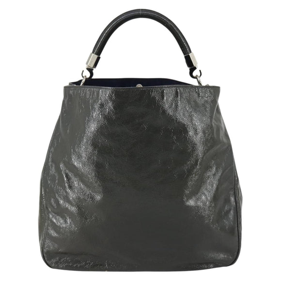 SAINT LAURENT Shoulder Bag Enamel Khaki Silver Auth bs31200