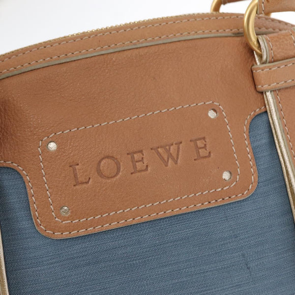 LOEWE Anagram Hand Bag Nylon Blue Gold Auth bs31204