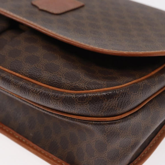 CELINE Macadam Canvas Shoulder Bag PVC Leather Brown Gold Auth bs31207