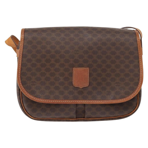 CELINE Macadam Canvas Shoulder Bag PVC Leather Brown Gold Auth bs31207