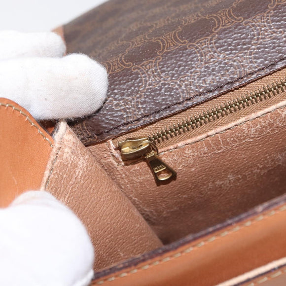 CELINE Macadam Canvas Shoulder Bag PVC Leather Brown Gold Auth bs31207