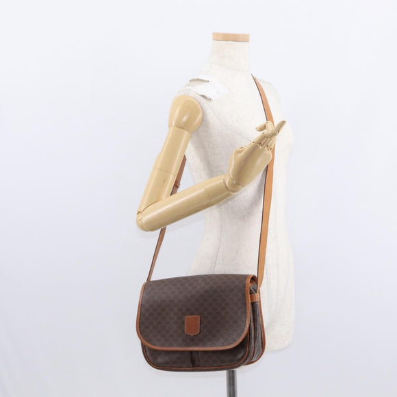 CELINE Macadam Canvas Shoulder Bag PVC Leather Brown Gold Auth bs31207