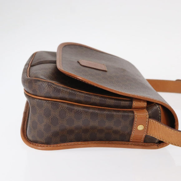 CELINE Macadam Canvas Shoulder Bag PVC Leather Brown Gold Auth bs31207