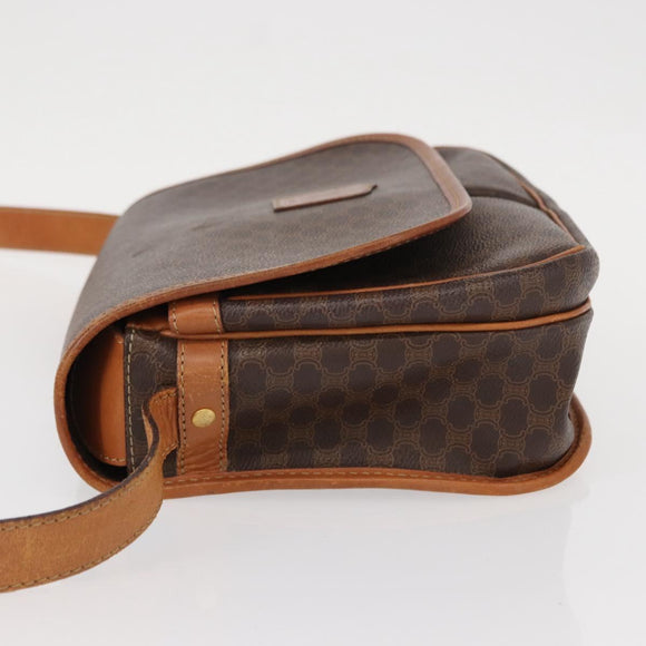 CELINE Macadam Canvas Shoulder Bag PVC Leather Brown Gold Auth bs31207