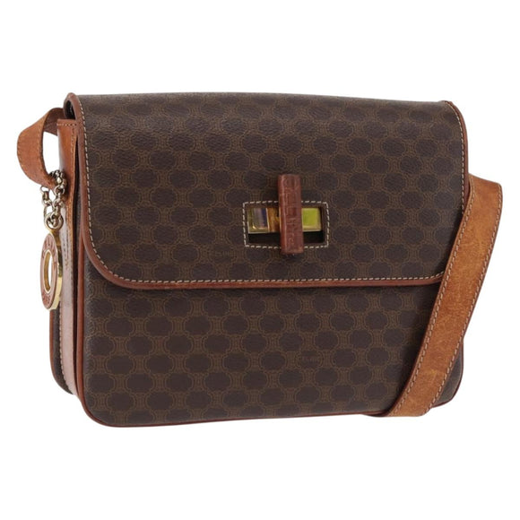 CELINE Macadam Canvas Shoulder Bag PVC Leather Brown Gold Auth bs31208