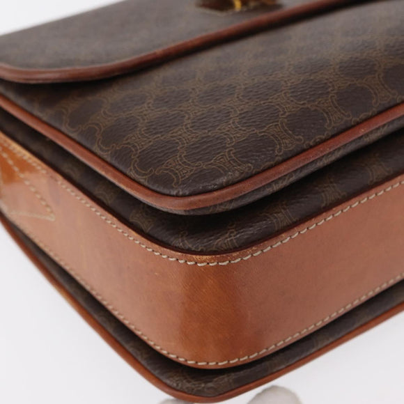 CELINE Macadam Canvas Shoulder Bag PVC Leather Brown Gold Auth bs31208