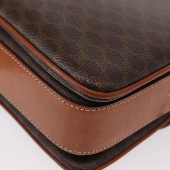 CELINE Macadam Canvas Shoulder Bag PVC Leather Brown Gold Auth bs31208