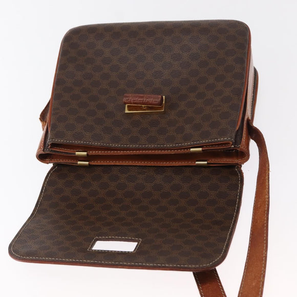 CELINE Macadam Canvas Shoulder Bag PVC Leather Brown Gold Auth bs31208