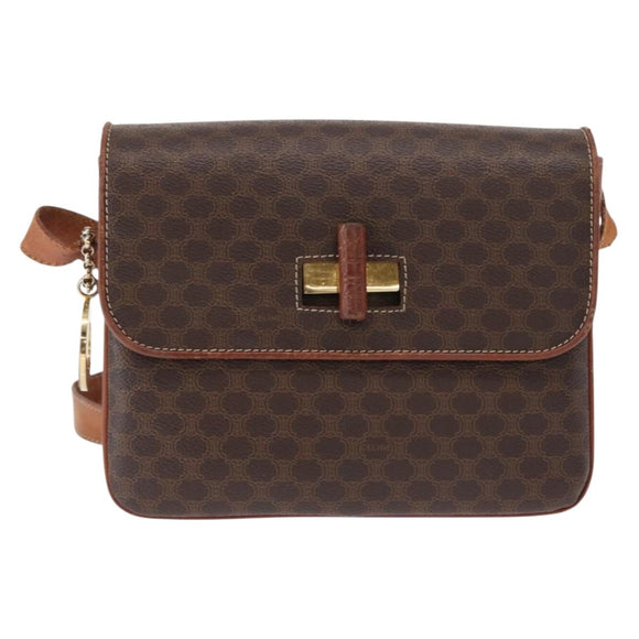 CELINE Macadam Canvas Shoulder Bag PVC Leather Brown Gold Auth bs31208
