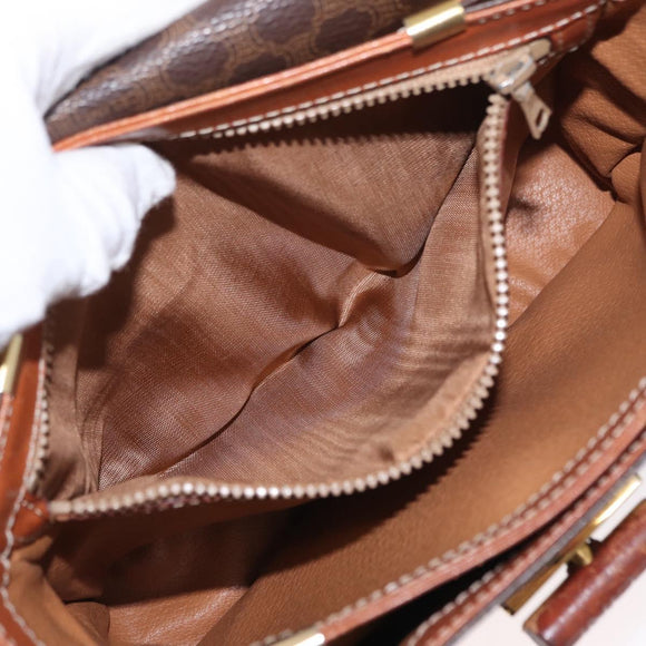 CELINE Macadam Canvas Shoulder Bag PVC Leather Brown Gold Auth bs31208